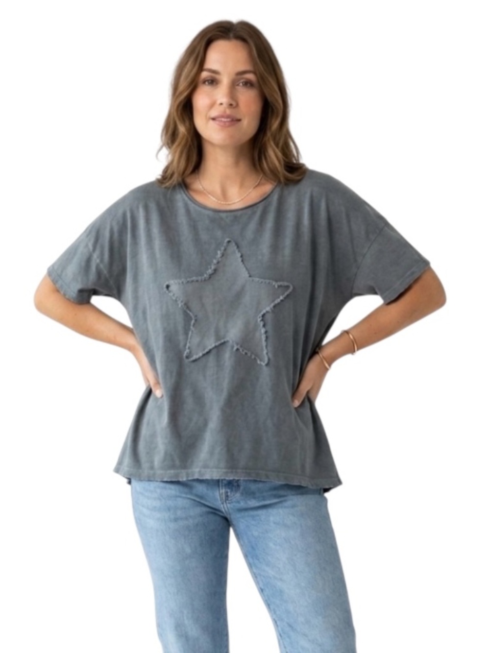 Distressed Star 2pc T-Shirts Sz M Green & Blue Acid Wash Boxy Streetwear Edgy